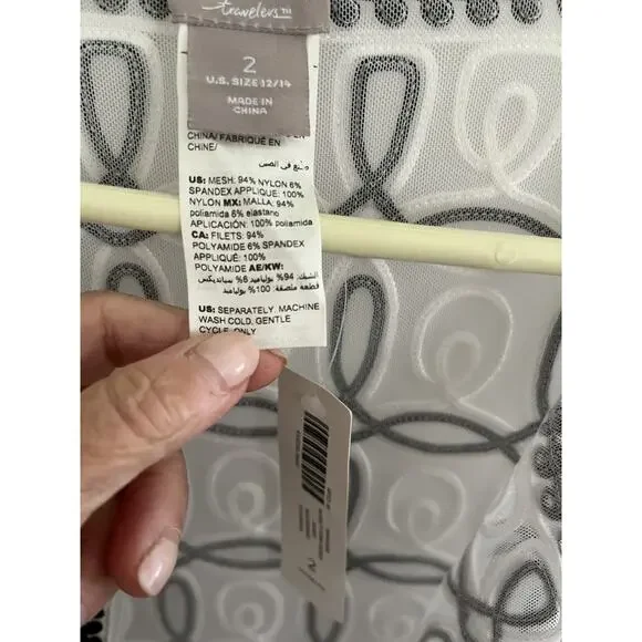 Chico's Traveler 2 (14-16) Jacket Black White Jacket Sheer Mesh Packaable NEW! - Picture 4 of 10